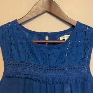 MAX STUDIO - Crochet Lace Smocked cobalt royal blue top -Size XS - NWT